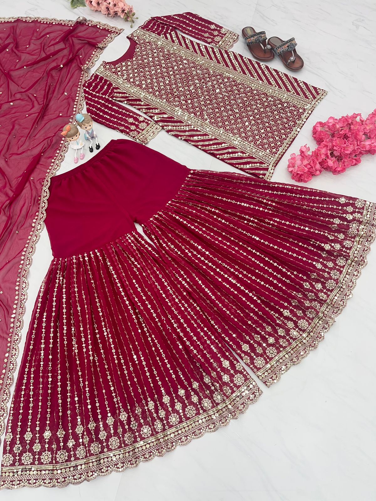 New Đěsigner Party Wear Look Top Plazzo & Dupatta Set(Sharara Suit)