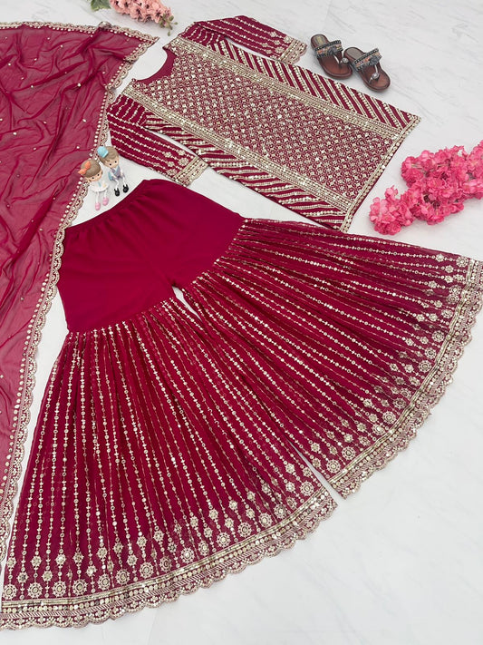 New Đěsigner Party Wear Look Top Plazzo & Dupatta Set(Sharara Suit)