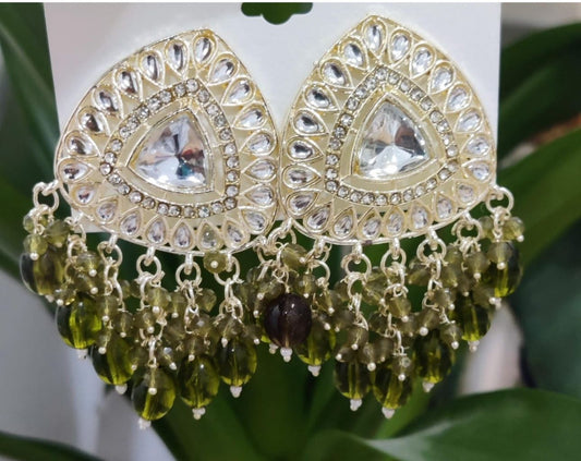 Gold-Plated Kundan and Pearl Classic Chandbalis Earrings