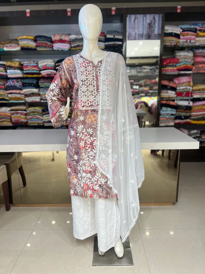 PARTY WEAR TOP AND SARARA WITH FANCY DUPATTA WITH EMBROIDERY WORK SUIT