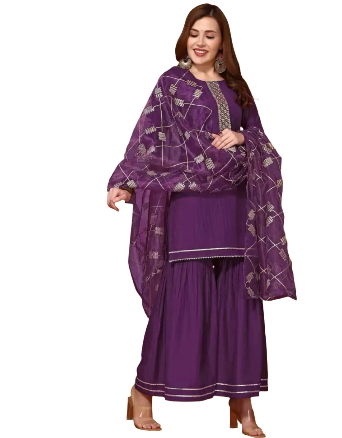 Cotton Blend Kurta Sharara Dupatta Set