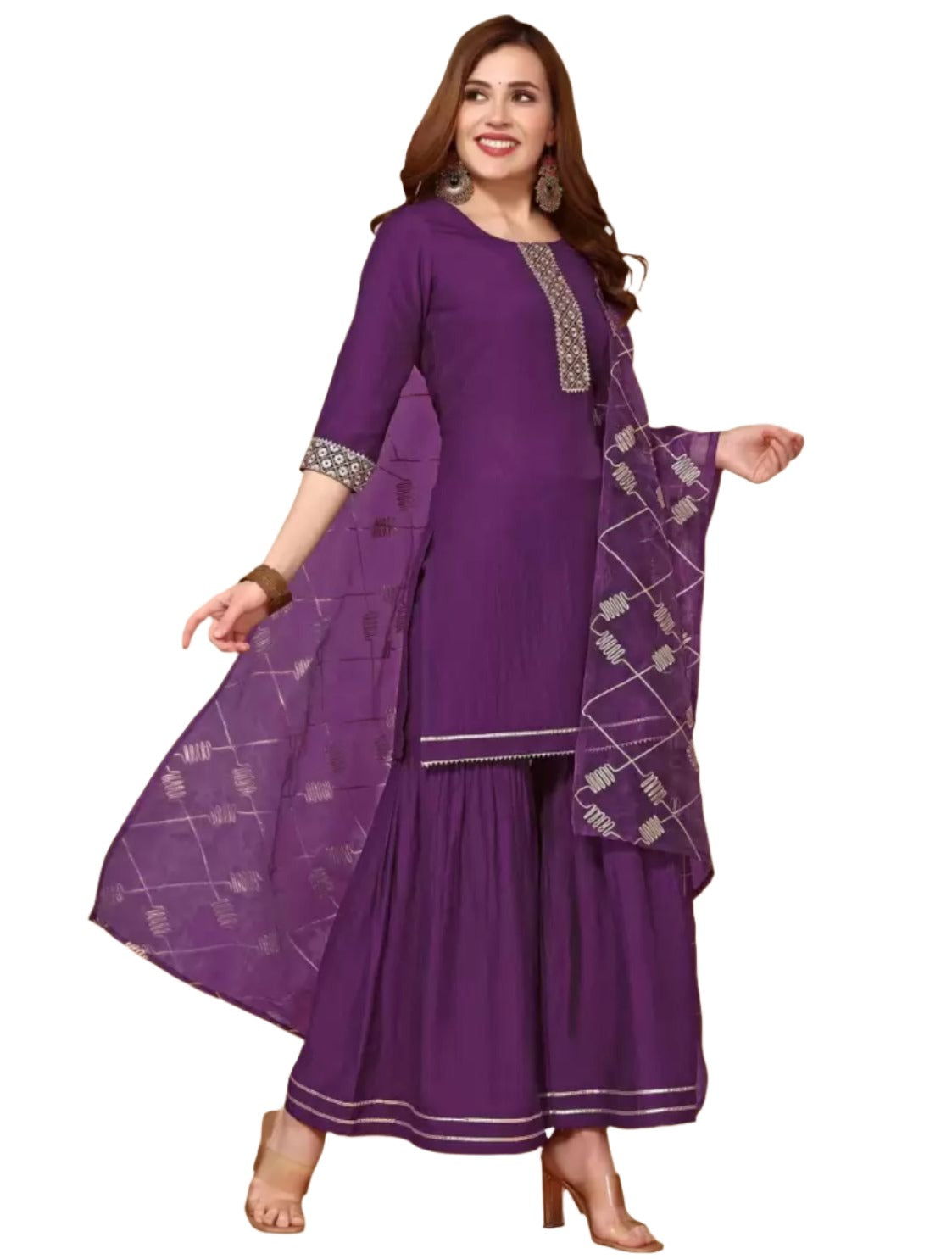 Cotton Blend Kurta Sharara Dupatta Set