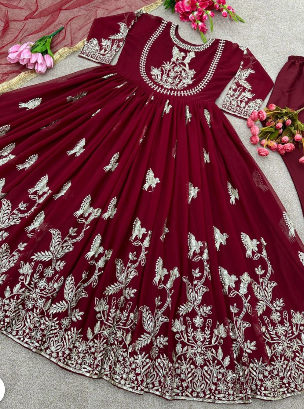 Party Wear Georgette Gown And Dupatta With Embroidery Sequence Work For Women, Indian Gown , Anarkali Gown , Bridesmaid Gown , Dresses