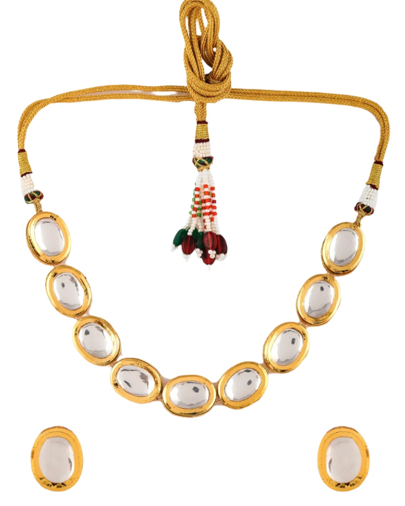 Gold-Plated White Kundan-Studded Jewellery Set