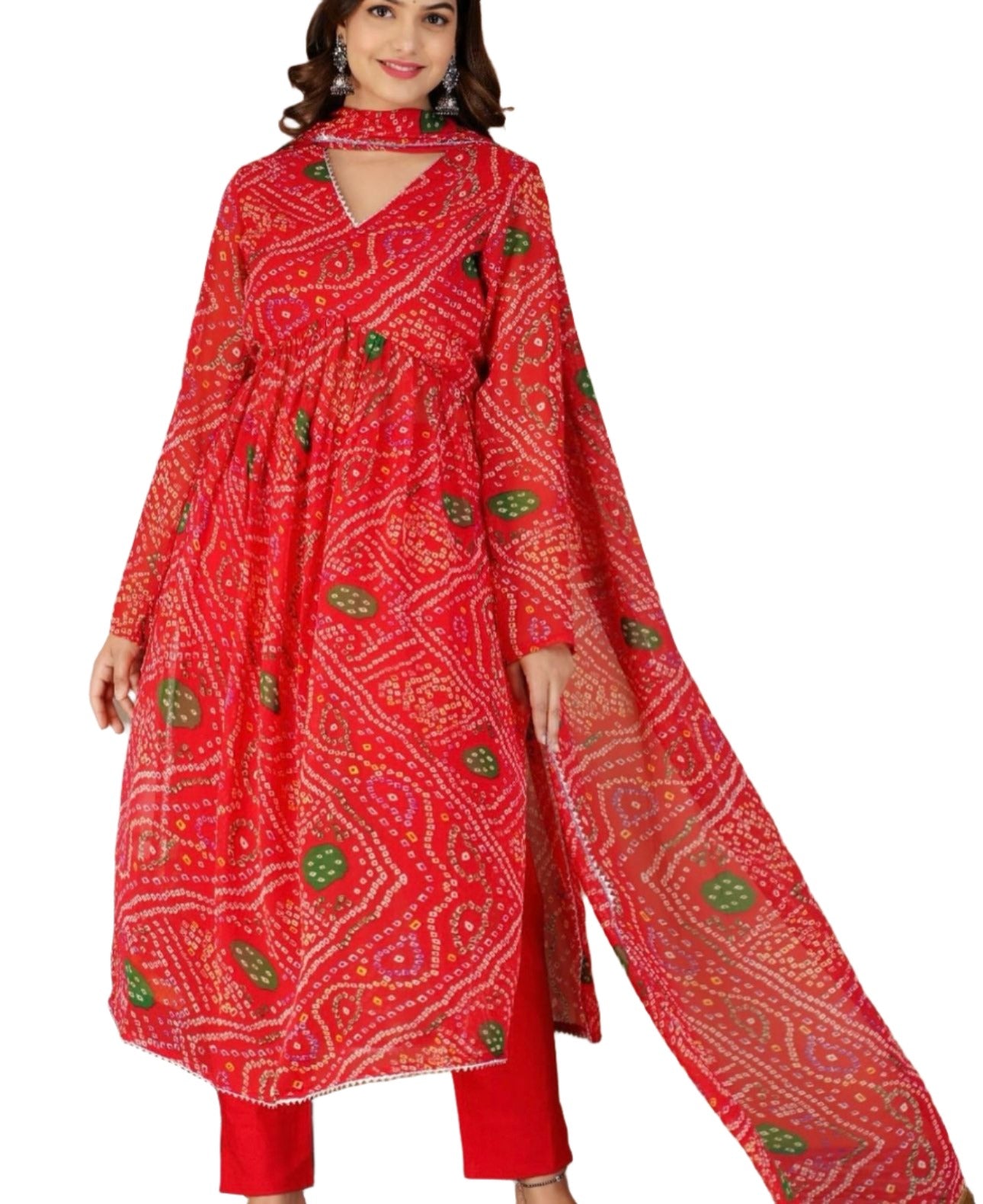 Bandhani Print Georgette Anarkali Kurti Set