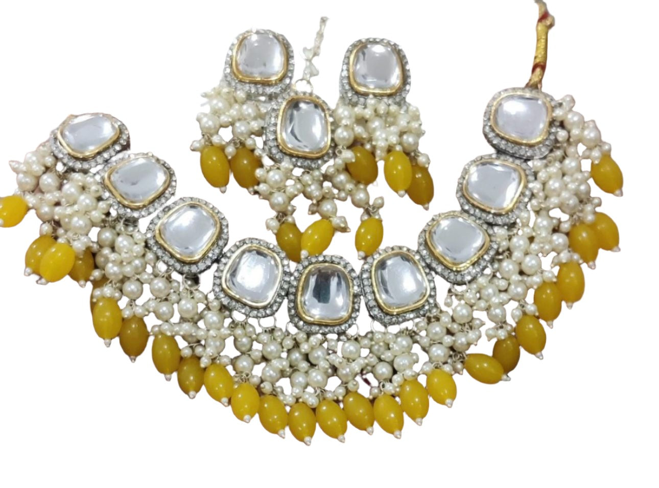 Gold Plated Polki Revers ad Necklace Set Earrings & Maang Tikka Jewellery Set