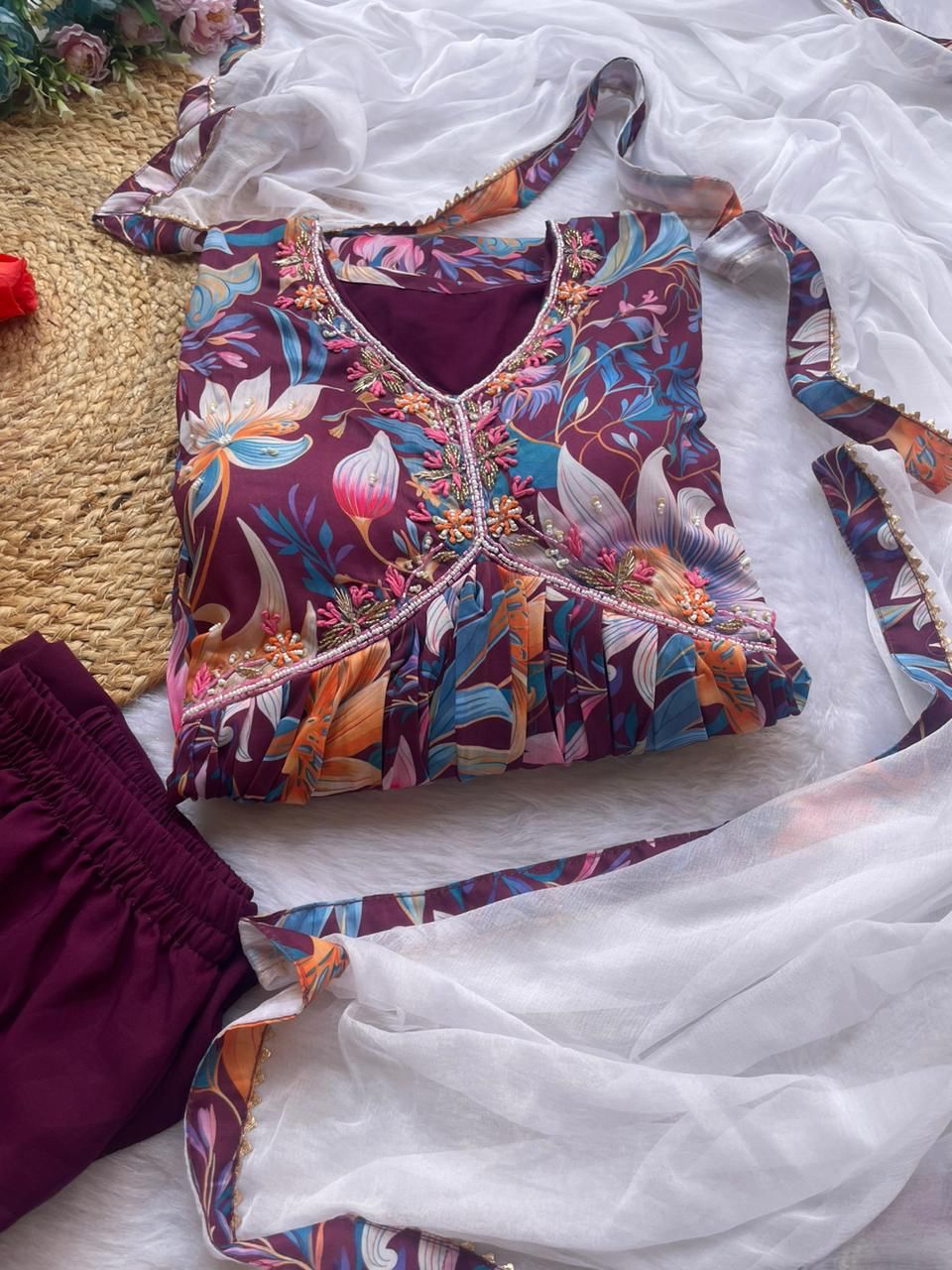 Presenting New Summer special party wear Aliya cut Dresses Dupatta pant
