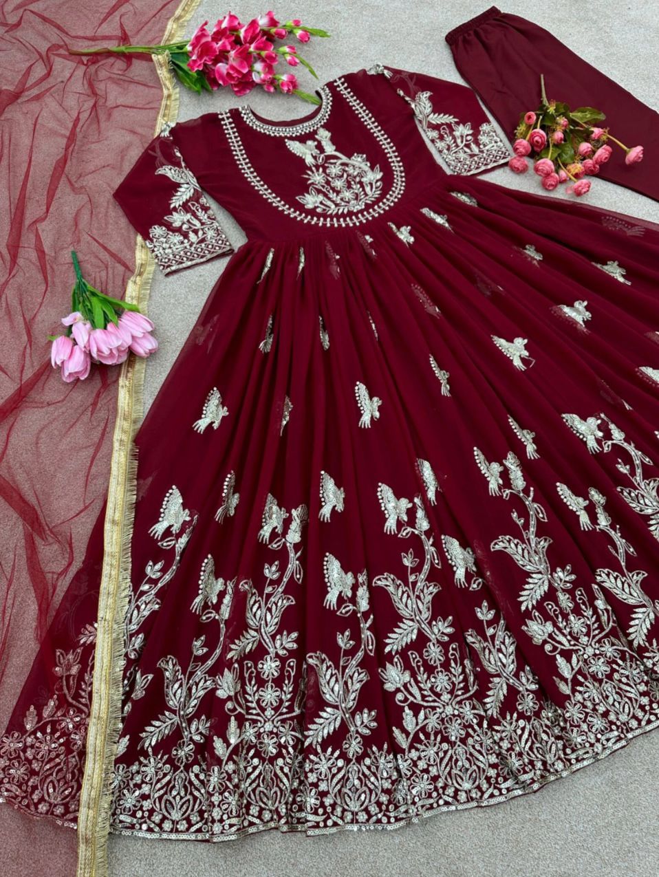Party Wear Georgette Gown And Dupatta With Embroidery Sequence Work For Women, Indian Gown , Anarkali Gown , Bridesmaid Gown , Dresses