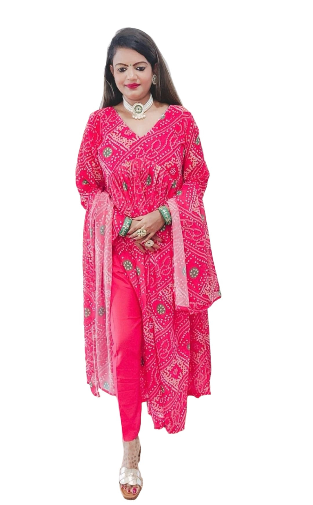Bandhani Print Georgette Anarkali Kurti Set