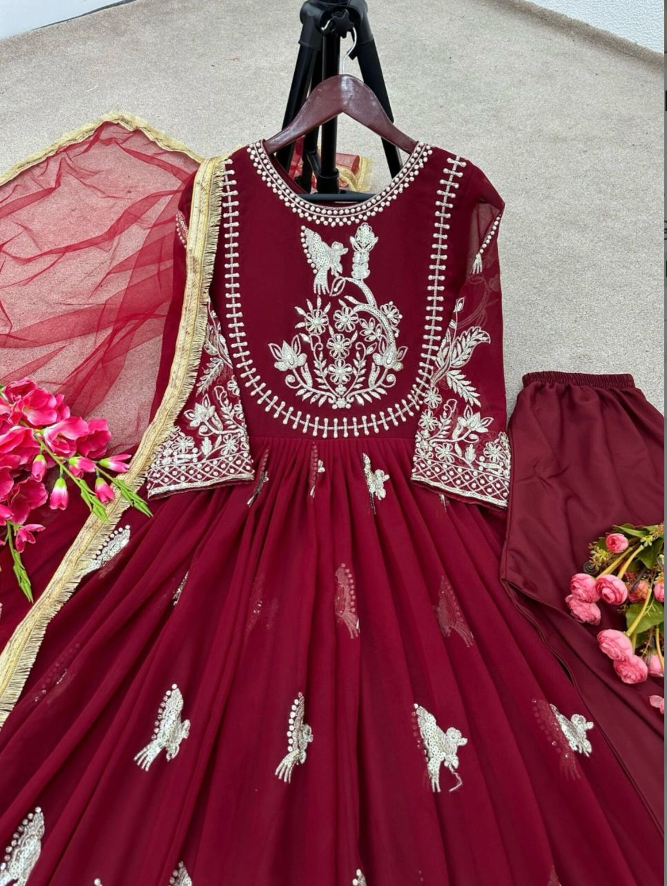 Party Wear Georgette Gown And Dupatta With Embroidery Sequence Work For Women, Indian Gown , Anarkali Gown , Bridesmaid Gown , Dresses