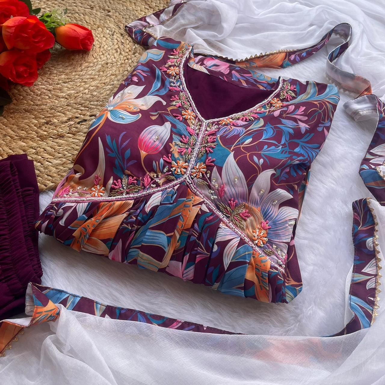 Presenting New Summer special party wear Aliya cut Dresses Dupatta pant