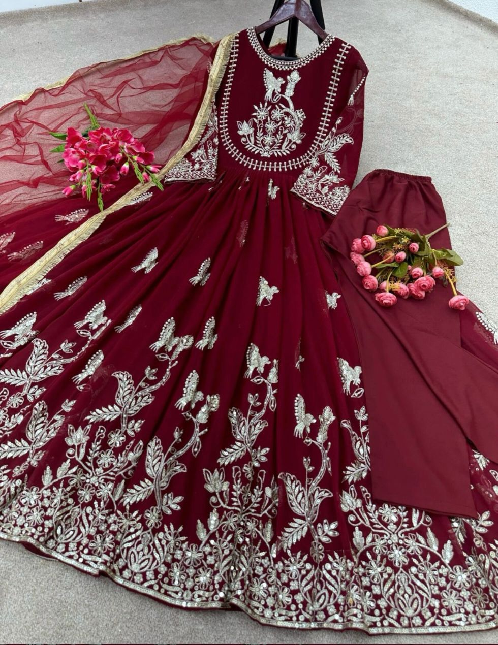 Party Wear Georgette Gown And Dupatta With Embroidery Sequence Work For Women, Indian Gown , Anarkali Gown , Bridesmaid Gown , Dresses