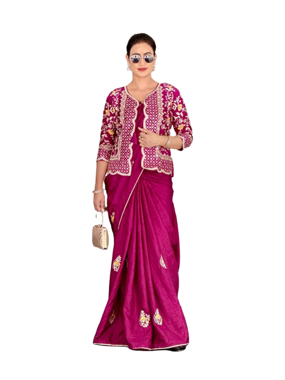 New Super Trending Embroidery cording work ready to wear saree with full koti