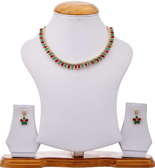 Gold Plated Diamond Necklace Set With Earrings for Women & Girls