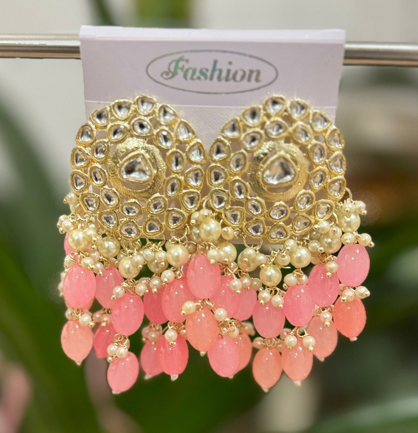 Gold-Plated Kundan and Pearl Classic Chandbalis Earrings