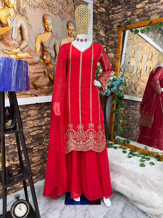 PARTY WEAR TOP AND SARARA. WITH FANCY DUPATTA WITH HEAVY EMBROIDERY WORK*