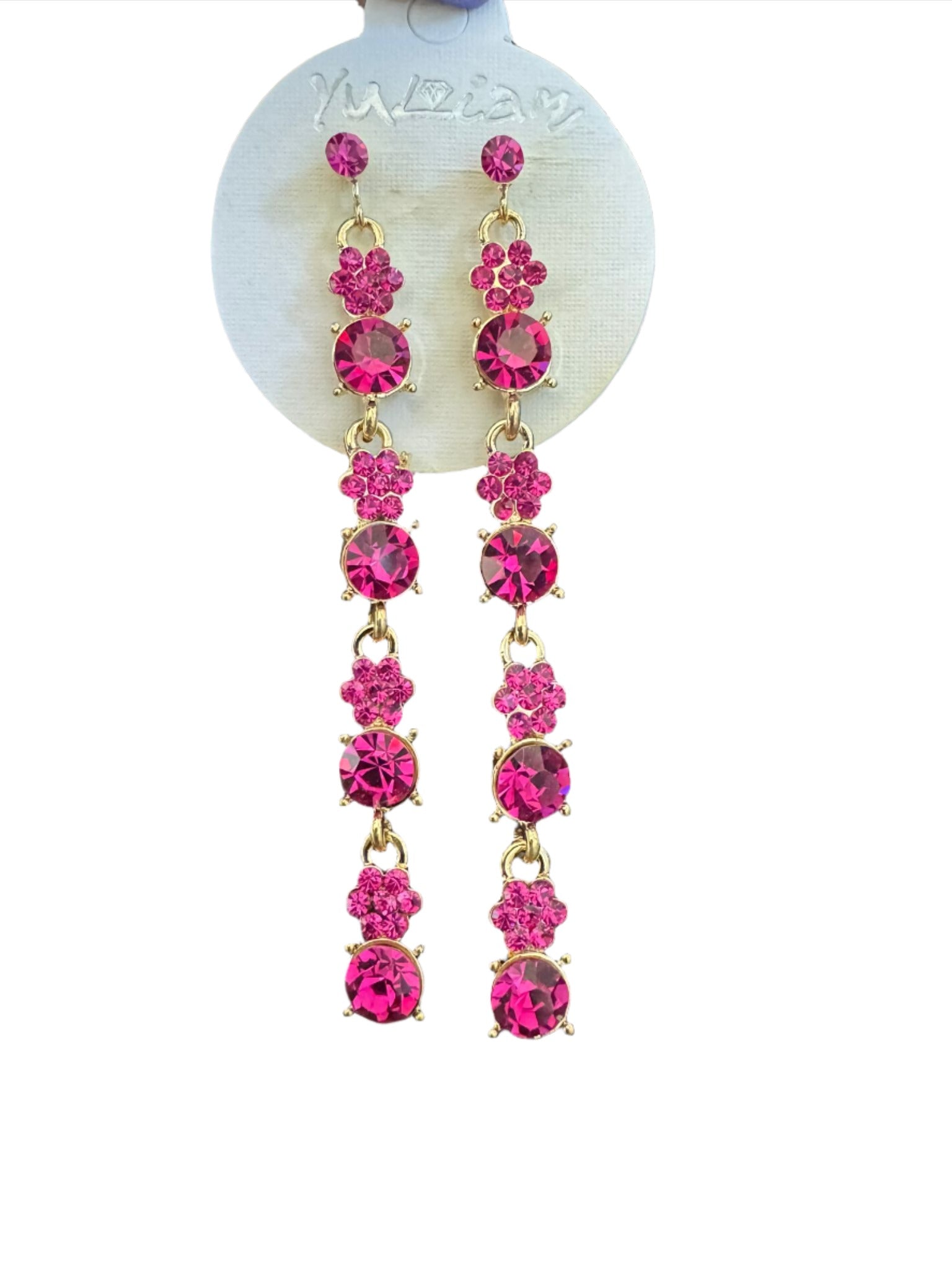Crystal Flower Floral Gold & Sliver Drop Earrings