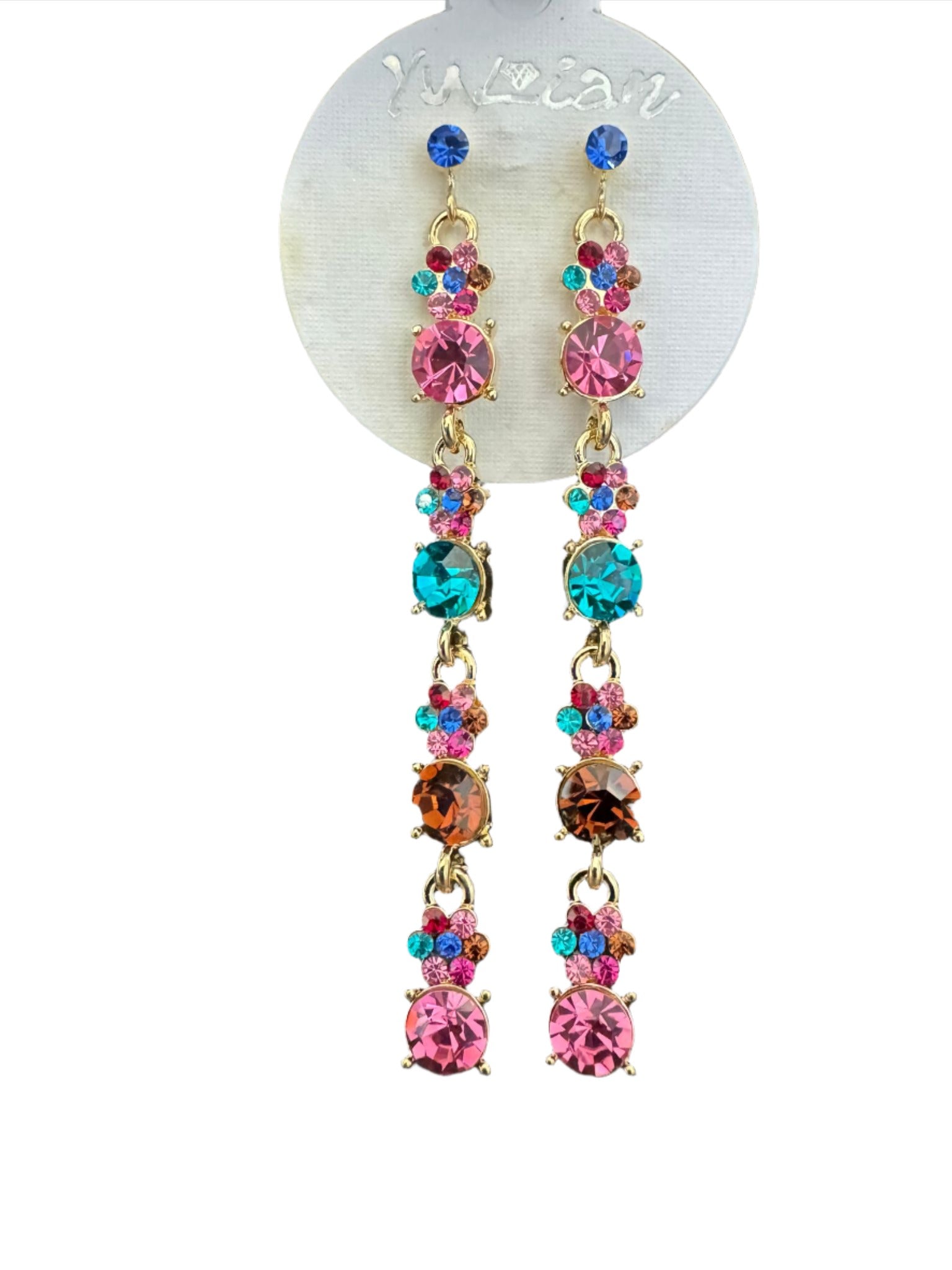 Crystal Flower Floral Gold & Sliver Drop Earrings