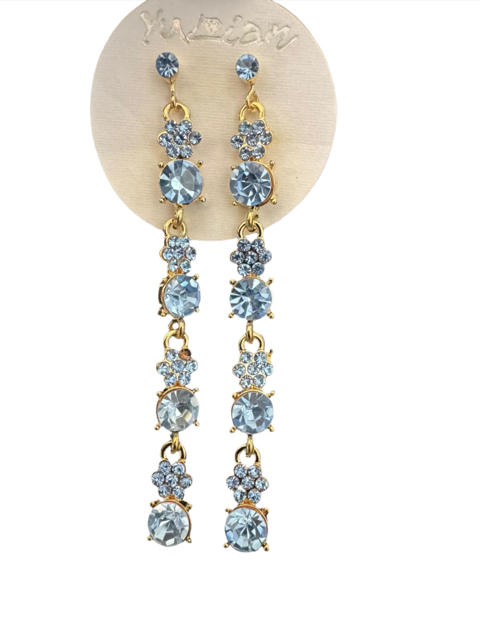 Crystal Flower Floral Gold & Sliver Drop Earrings