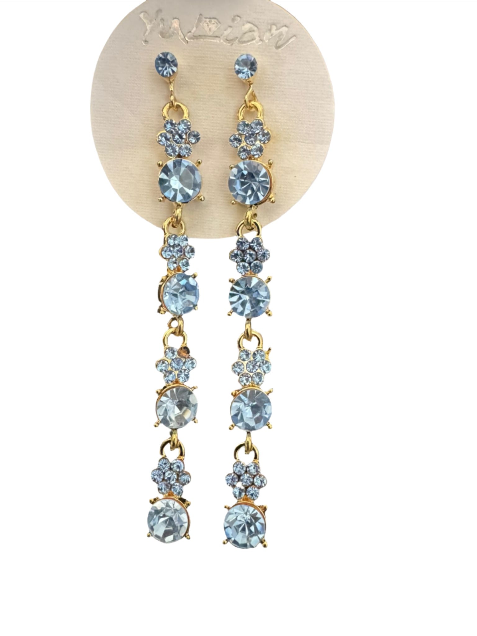 Crystal Flower Floral Gold & Sliver Drop Earrings