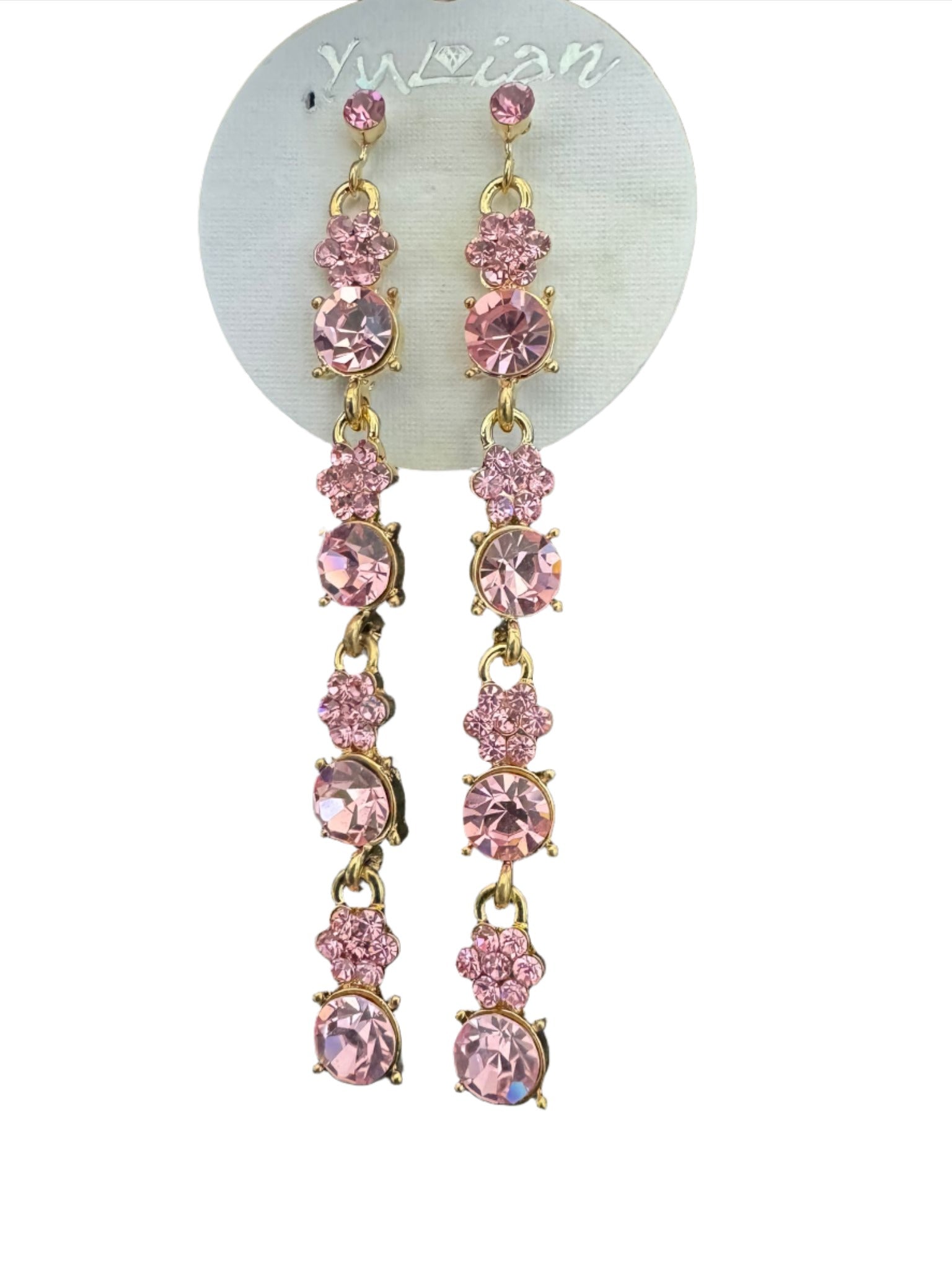 Crystal Flower Floral Gold & Sliver Drop Earrings