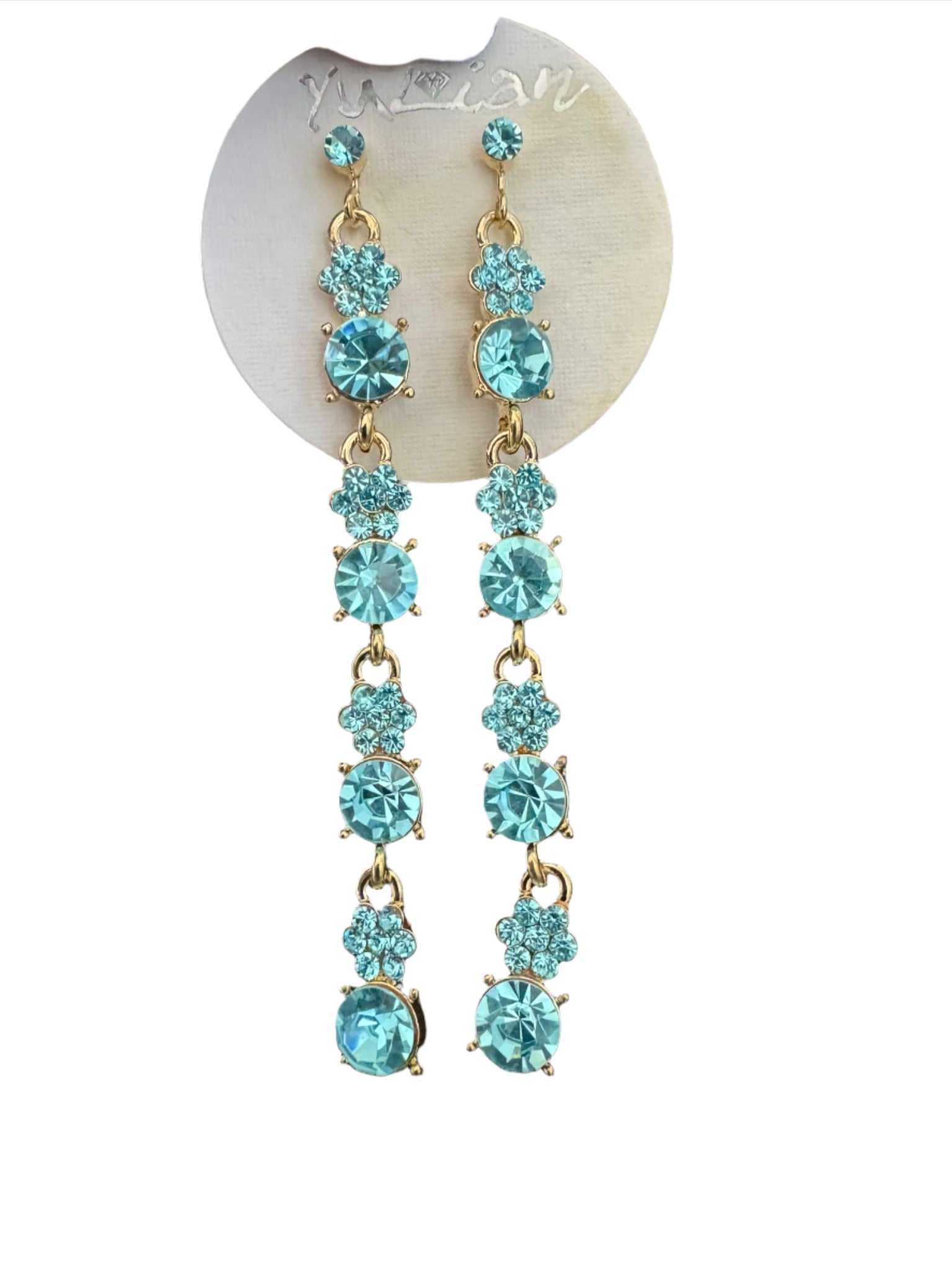 Crystal Flower Floral Gold & Sliver Drop Earrings