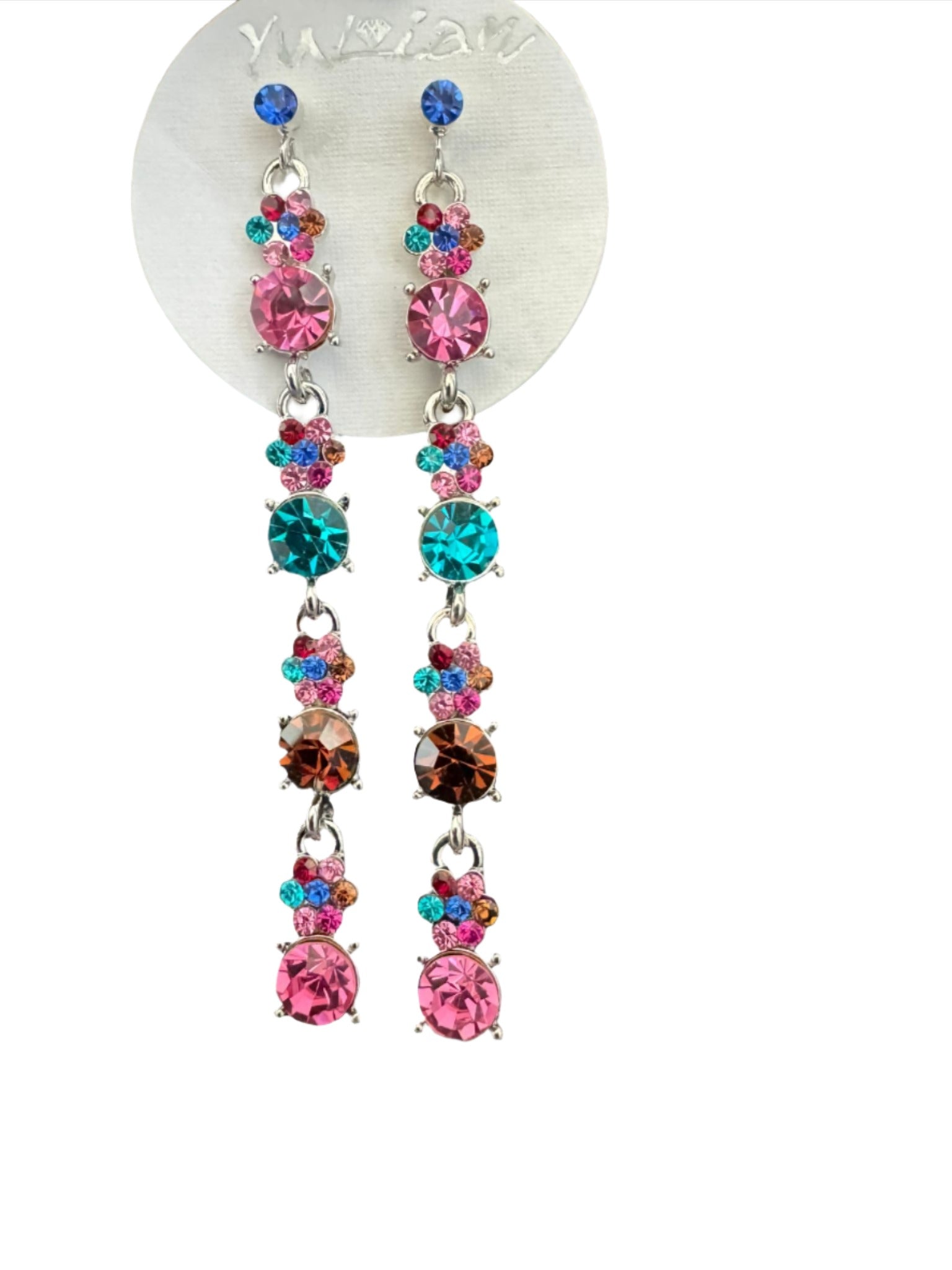 Crystal Flower Floral Gold & Sliver Drop Earrings