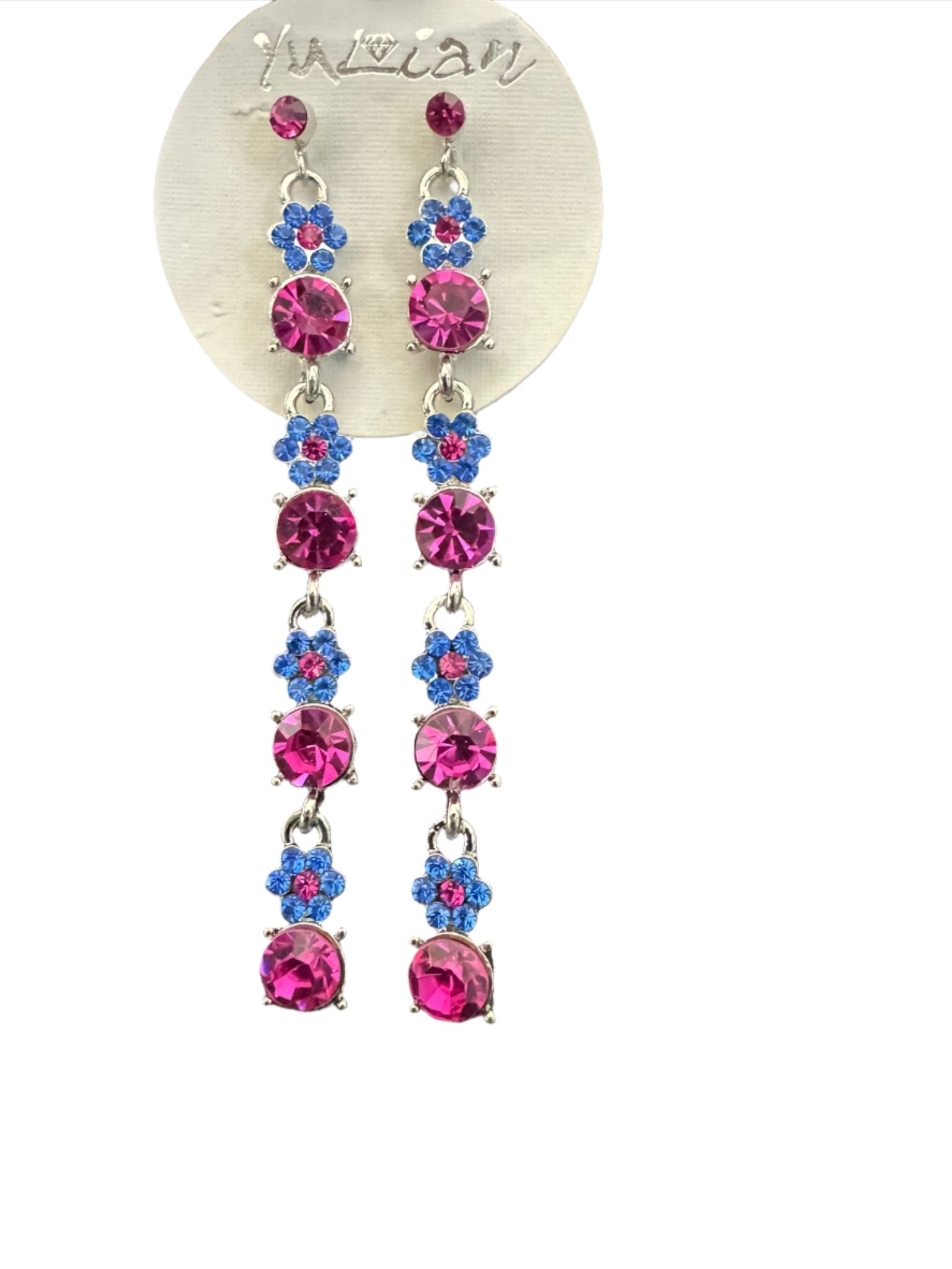 Crystal Flower Floral Gold & Sliver Drop Earrings