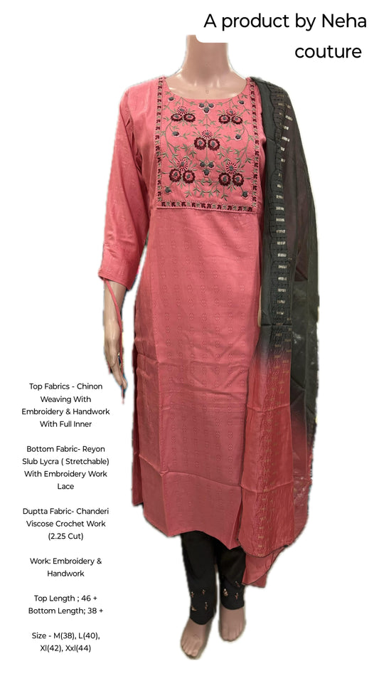 Chinon Weaving With Embroidery & Handwork With Full Inner Embroidery & Handwork
