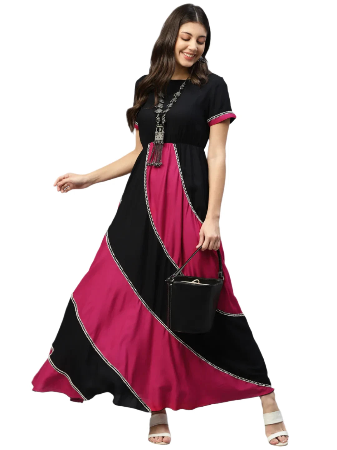 Black With Magenta Colour Blocked Women Maxi in Berlin