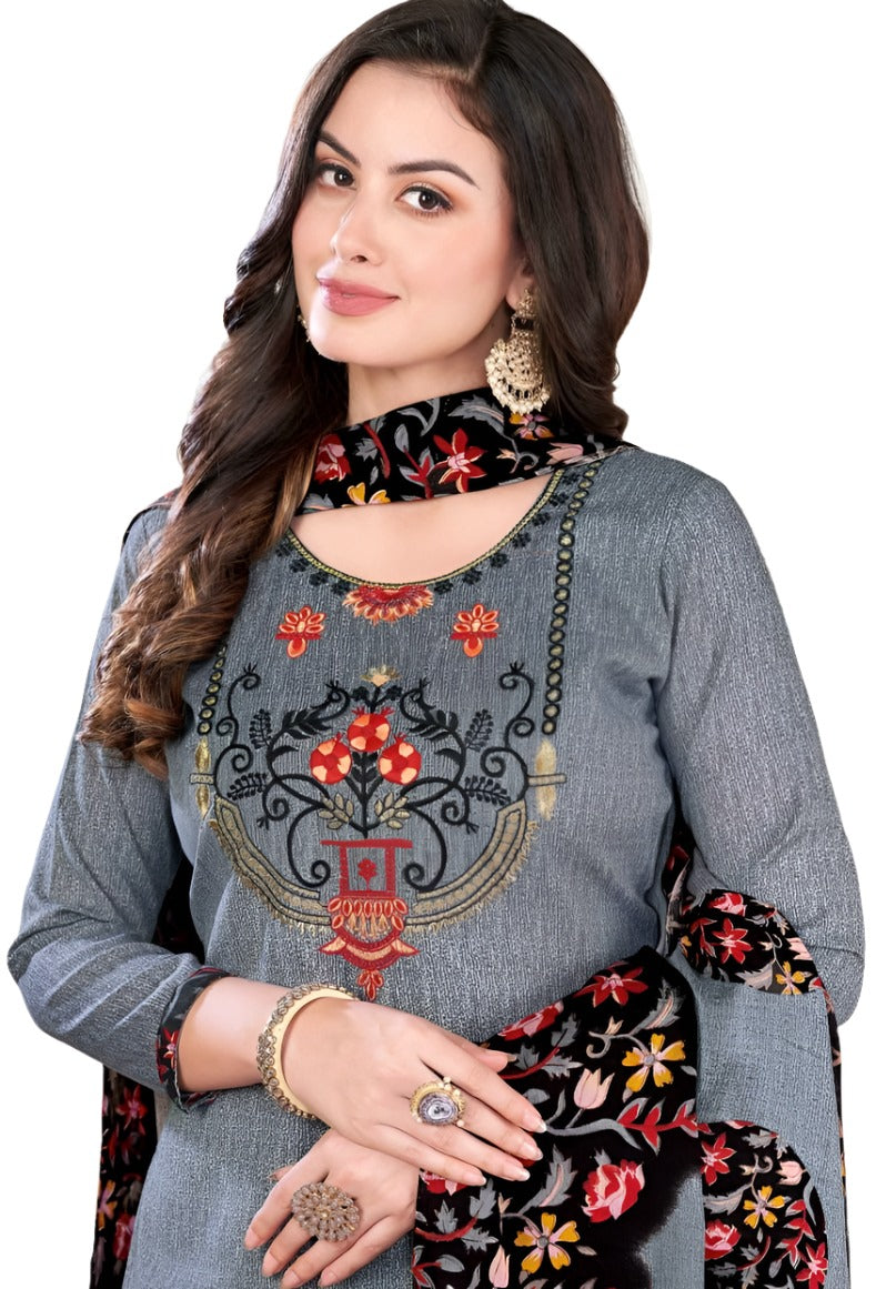 Women Printed Thread Work Pure Cotton Kurta with Patiala & With Dupatta