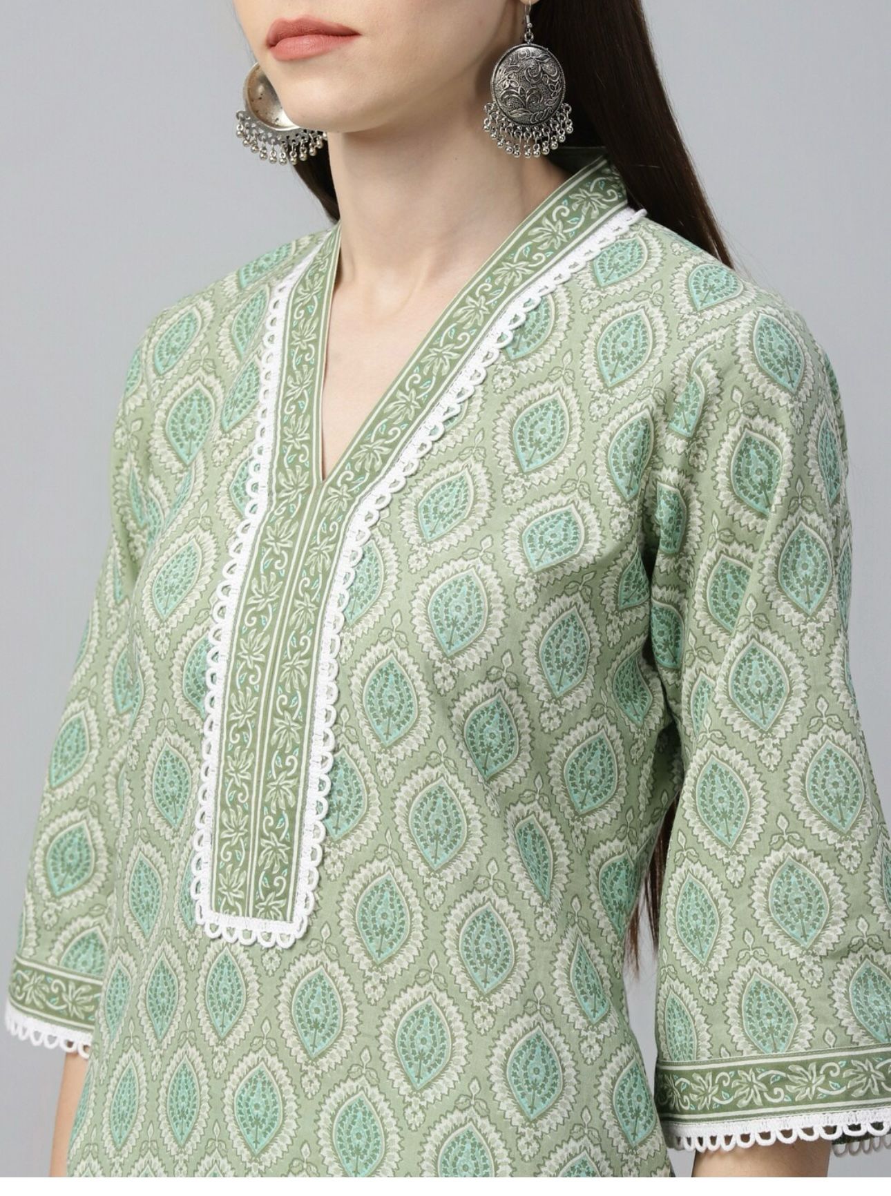 Women Green Printed Kurta with Palazzos Dupatta