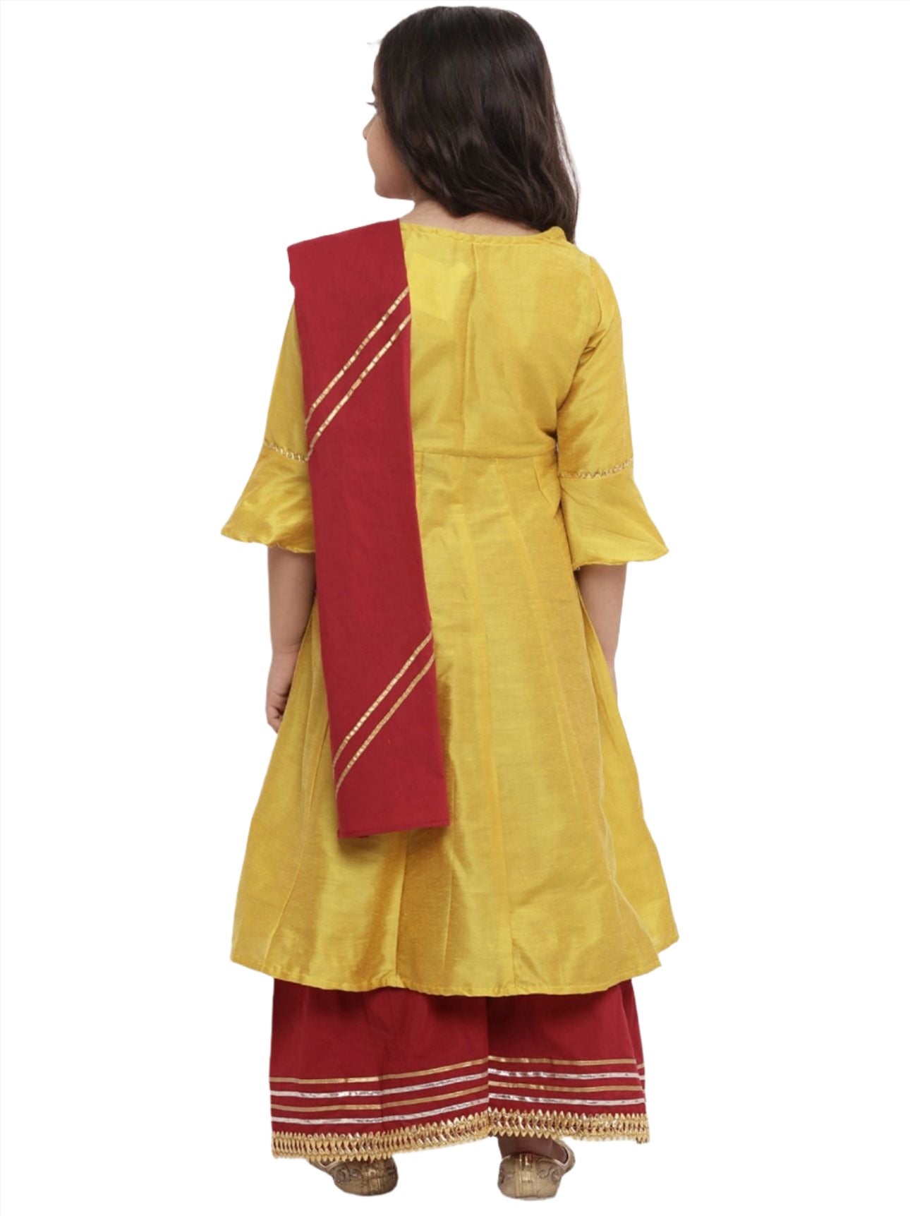 Kurti with Palazzos & Dupatta for Girls Yellow & Embroidered