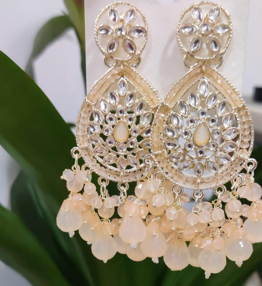 Gold-Plated Stone Studded & Beaded Contemporary Chandballi