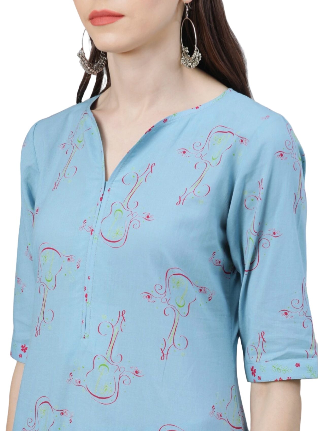 Blue Abstract Printed Pure Cotton Kurta with Palazzos & With Dupatta