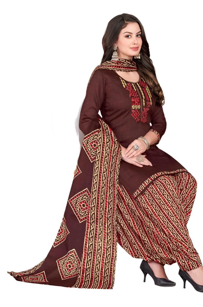 Women Printed Thread Work Pure Cotton Kurta with Patiala & With Dupatta