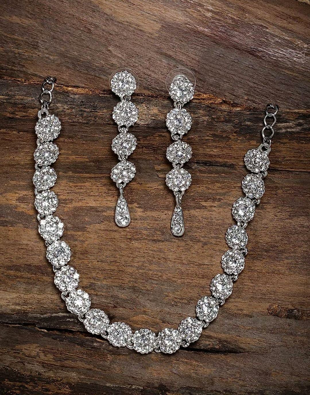 PEARLS Dazzling Flowers Austrian Diamond Necklace Set For Women