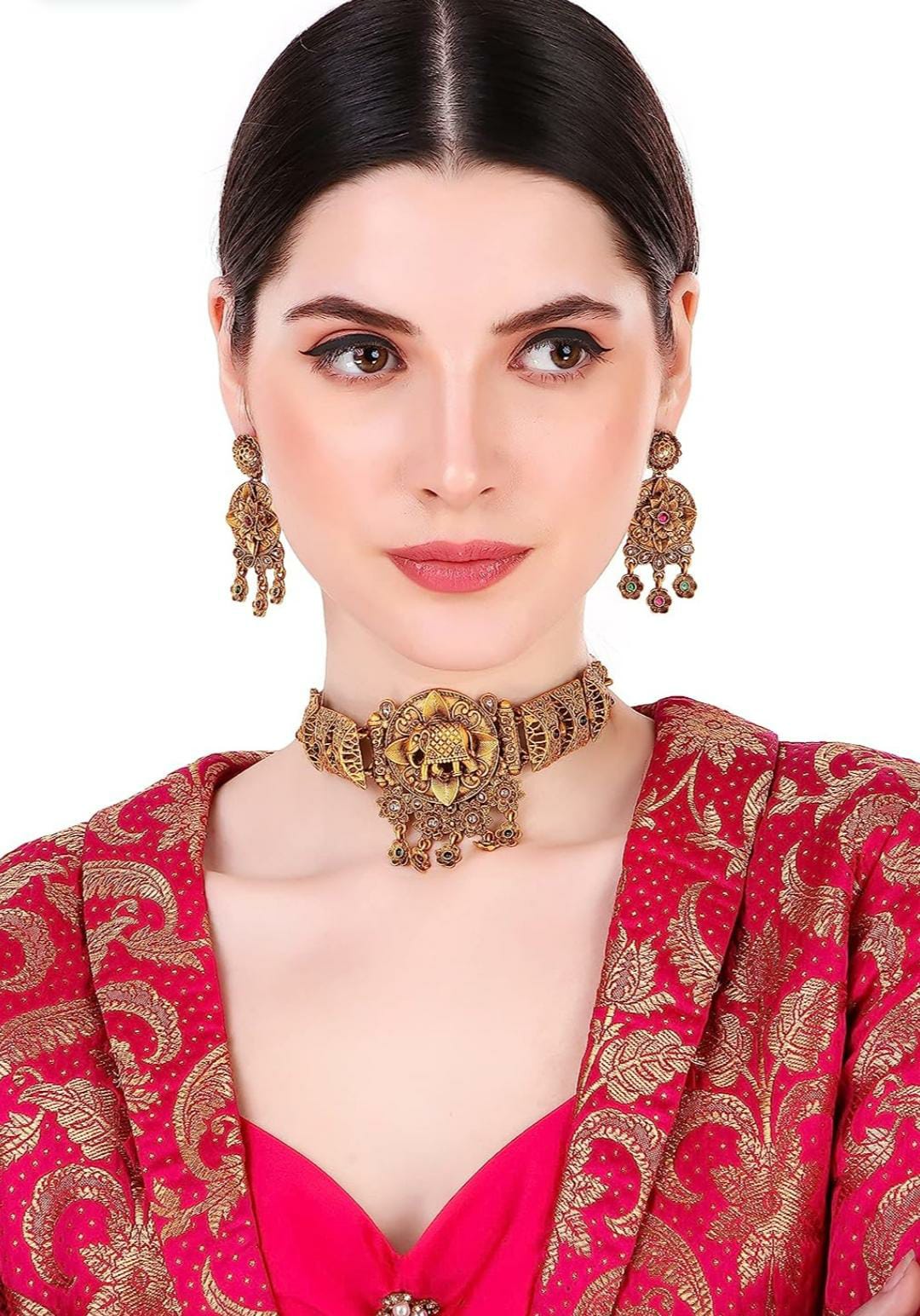 Antique Matt Gold Mutil South Indian Temple Theme jewellery