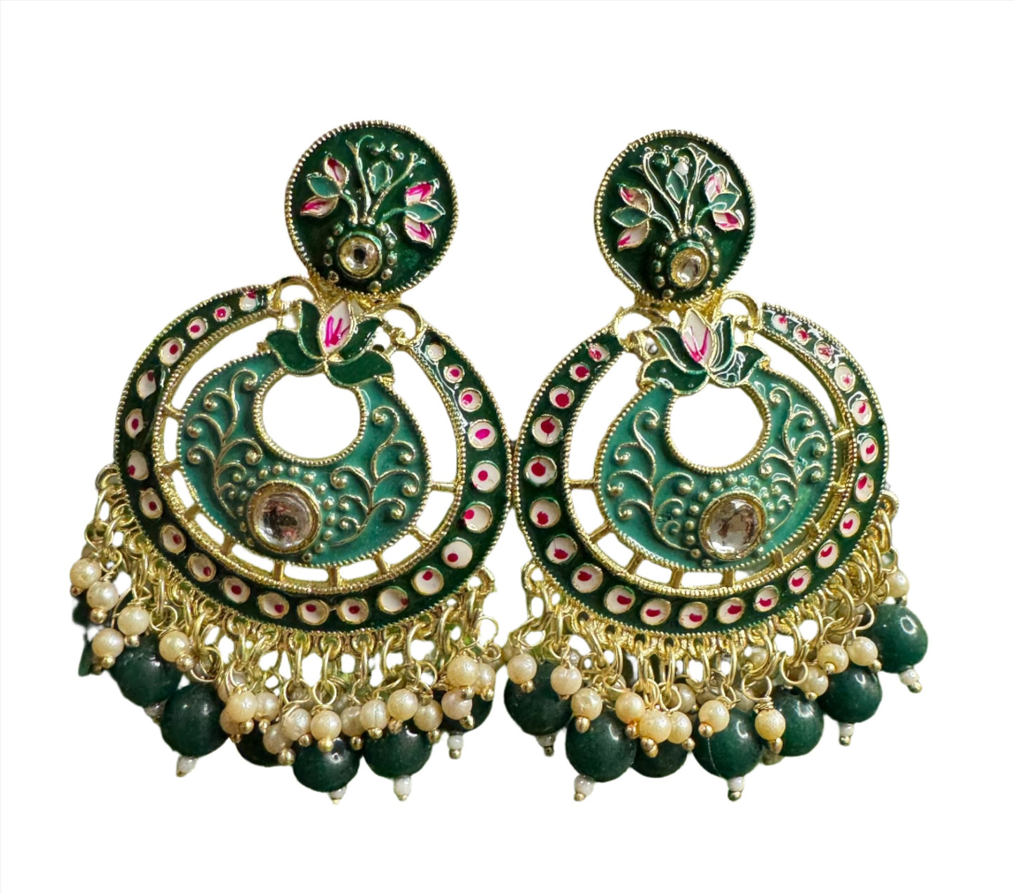 Gold Plated Pearl Kundan Beaded Chandbali Earrings for Women