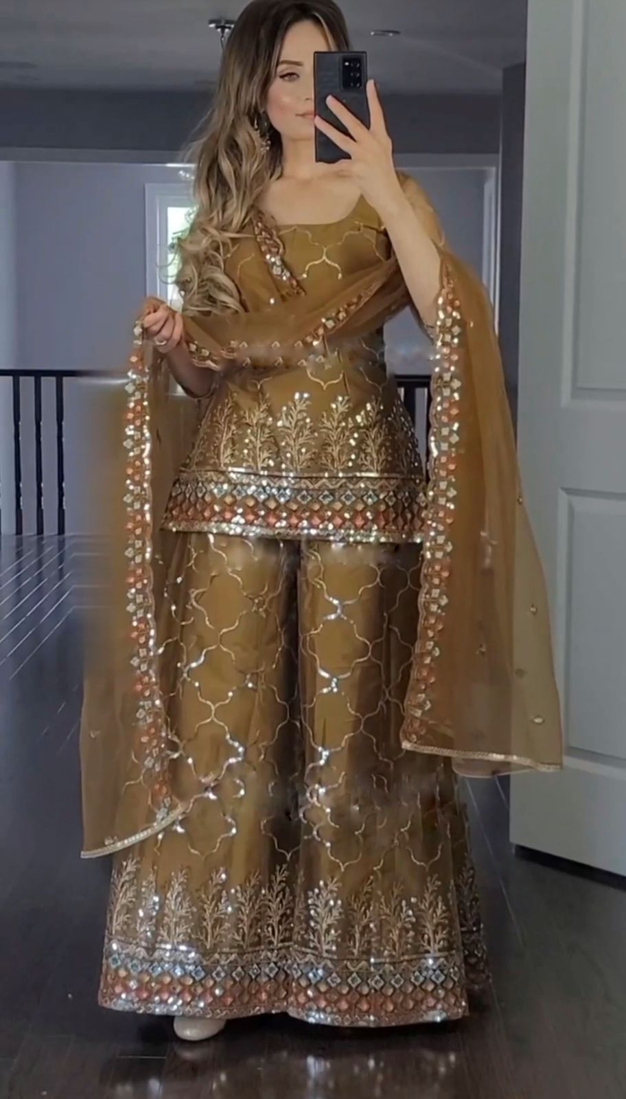 Party Wear Look Top-Plazzo and Dupatta With Heavy Embroidery Work Suit