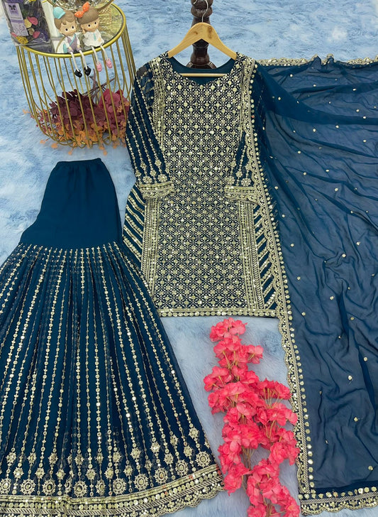 New Đěsigner Party Wear Look Top Plazzo & Dupatta Set(Sharara Suit)