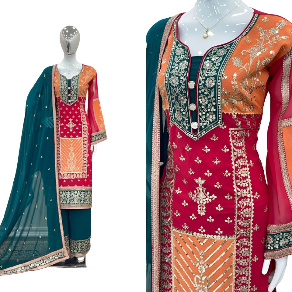 New Đěsigner Party Wear Suit Look Top Plazzo & Dupatta Set