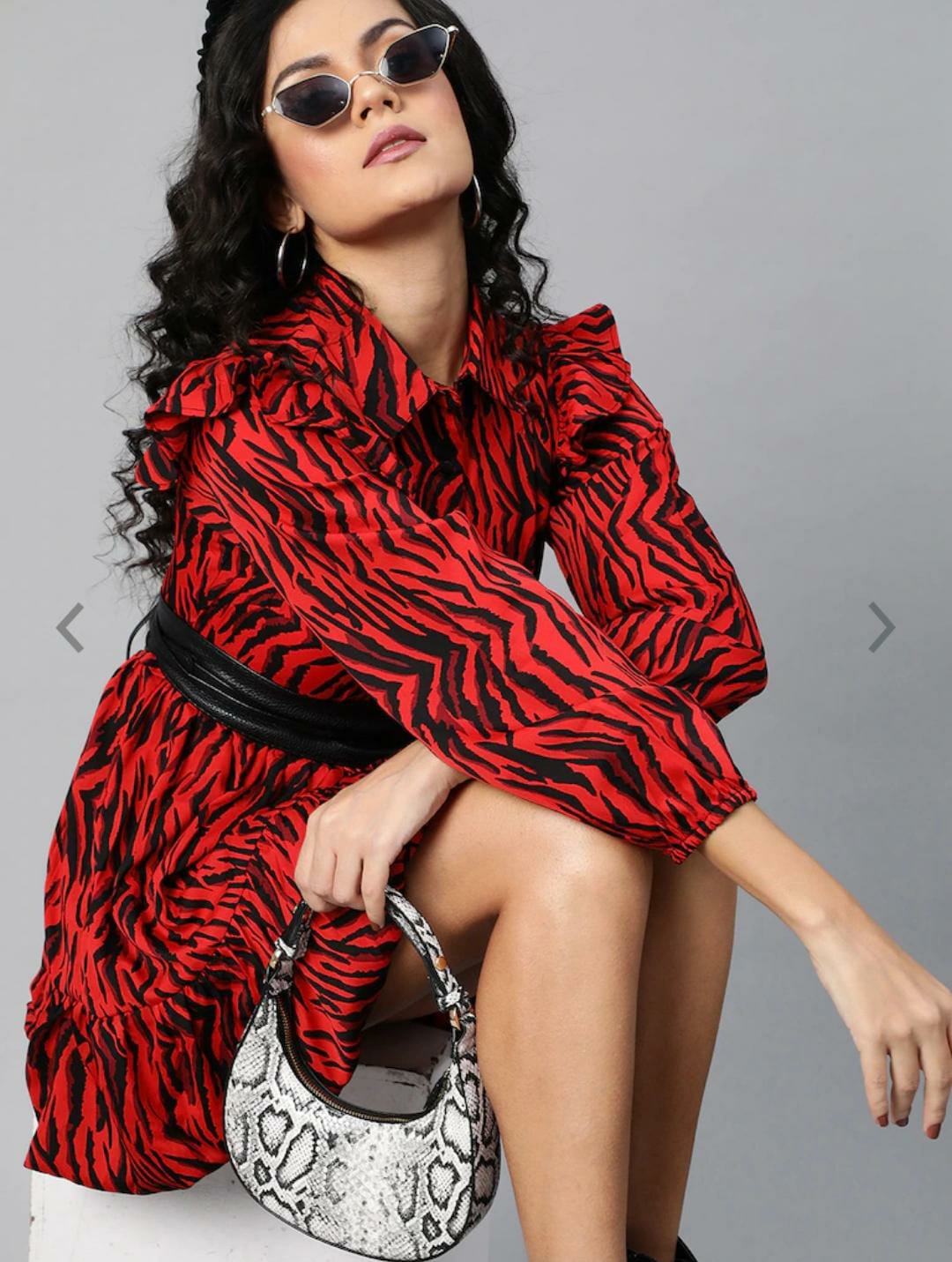 Fiery Red and Black Animal Printed A-Line Dress