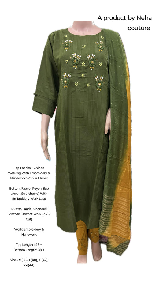 Chinon Weaving With Embroidery & Handwork With Full Inner Embroidery & Handwork
