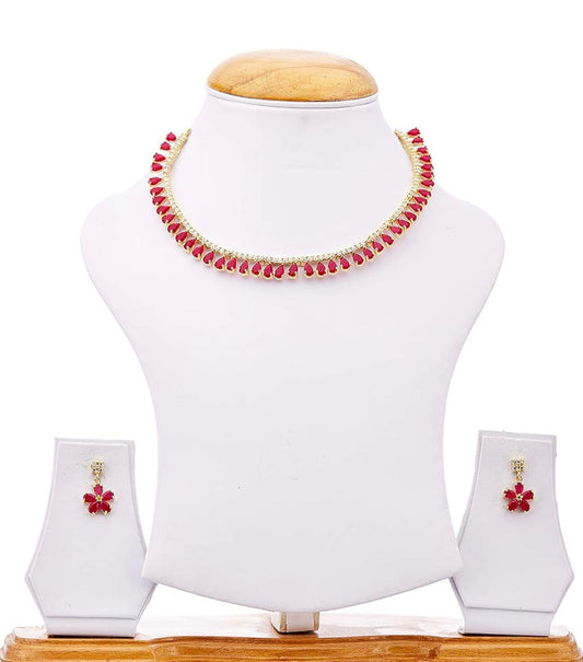 Gold Plated Diamond Necklace Set With Earrings for Women & Girls
