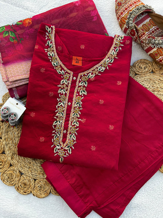 Handwork  Banarasi Jacquard Silk Kurta Dupatta Bottom Set
