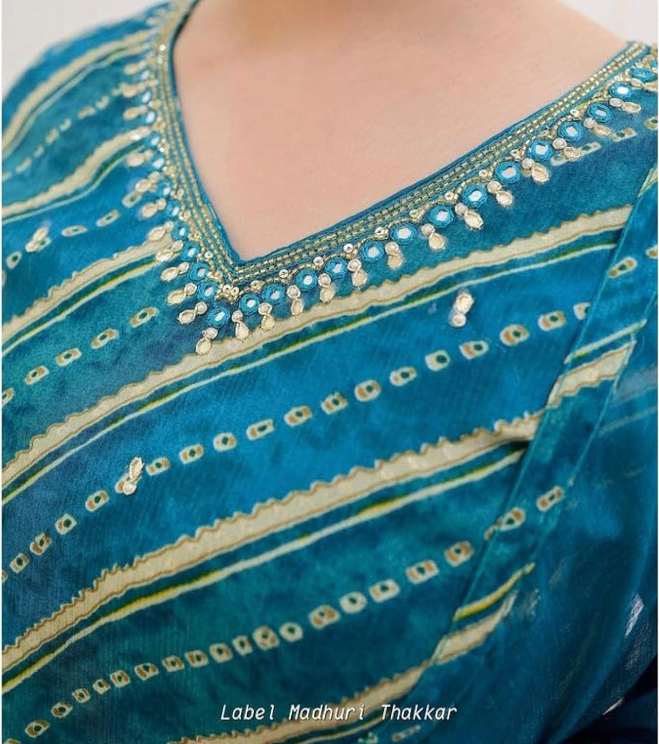 Blue Lehariya Print A-Line Suit Set In Germany