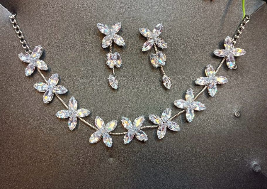 Silver-Plated & White CZ-Studded Jewellery Set