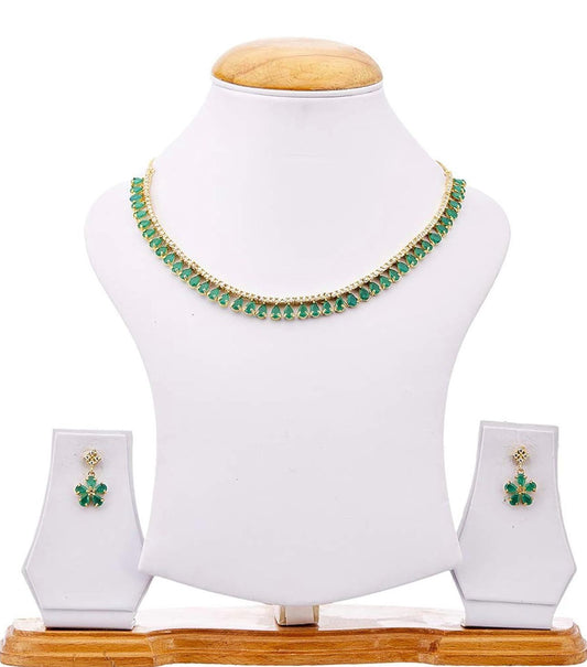 Gold Plated Diamond Necklace Set With Earrings for Women & Girls