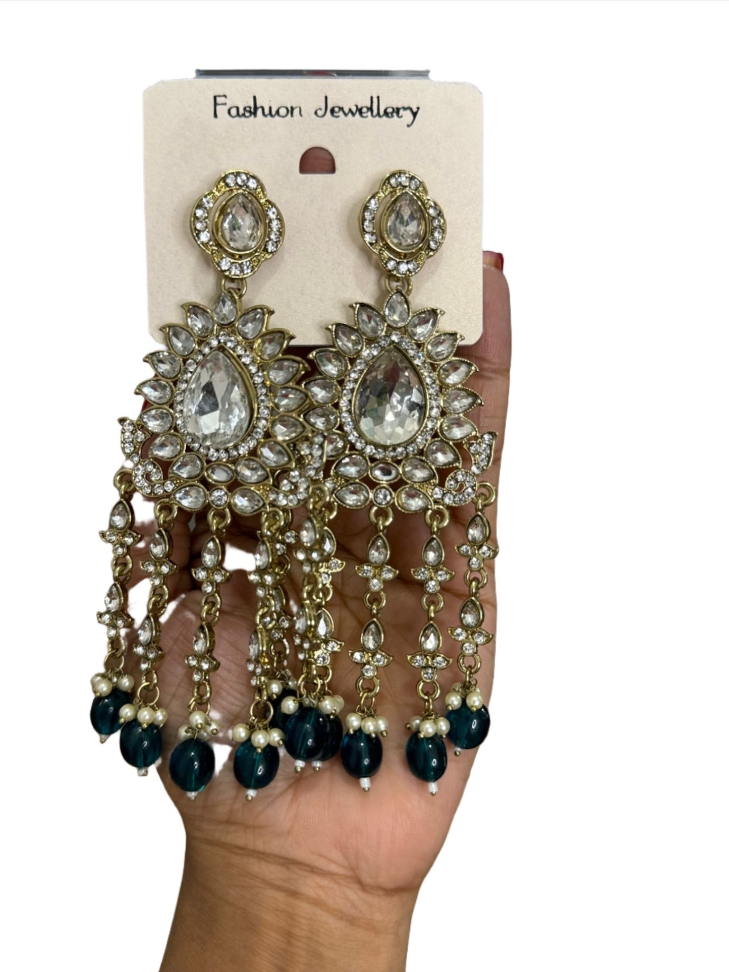 Handmade Kundan & Ad Chandbali Earrings with Pearl Jewelry